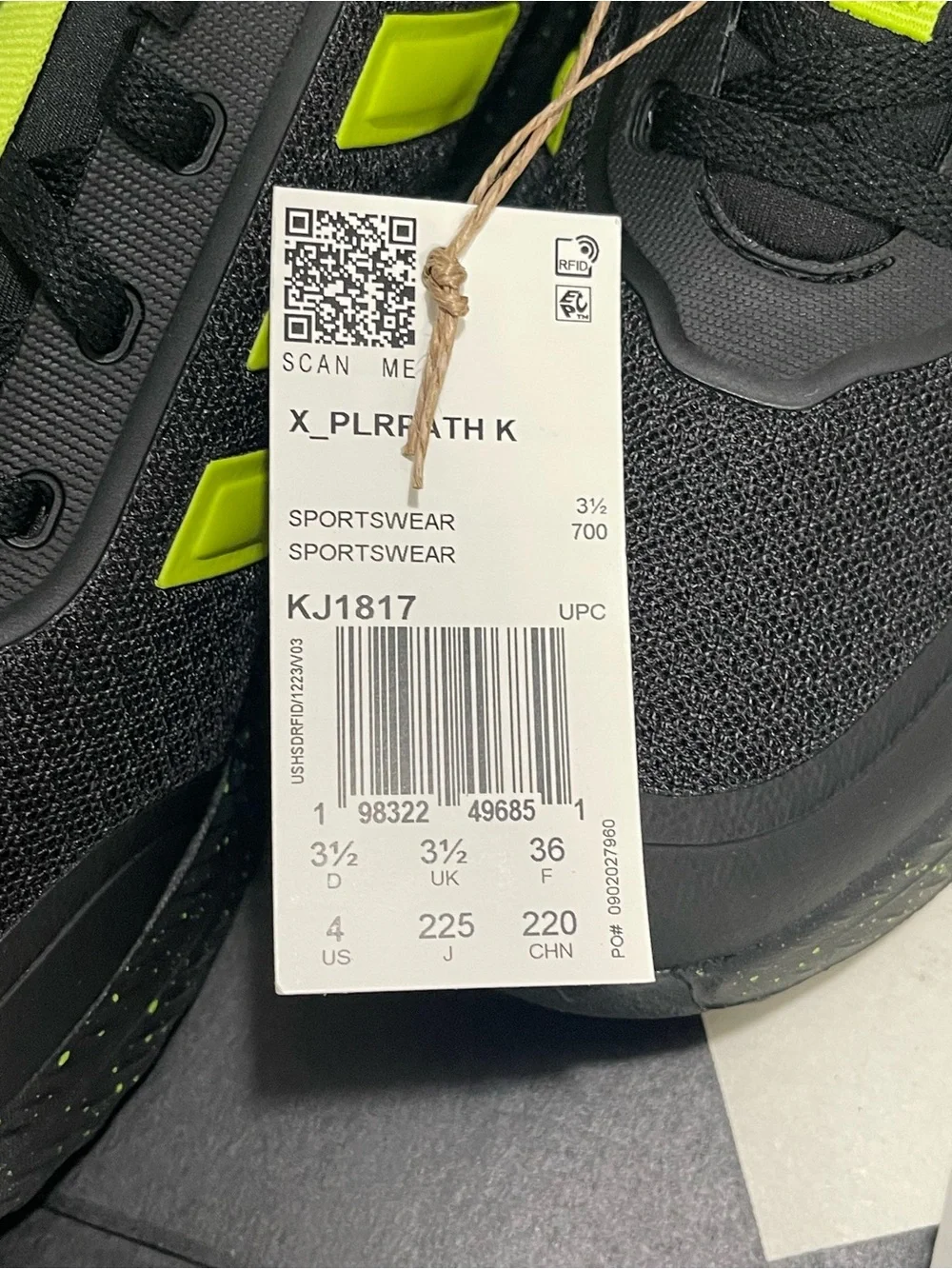 Adidas X_PLR Path K Kids Sneakers Black Volt Green Size 4 NIB KJ1817 NEW